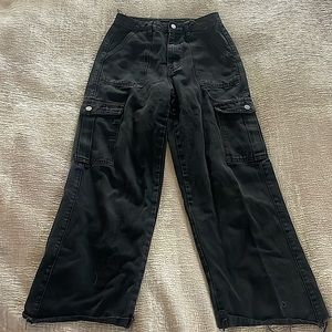 Women XS Black Cargo Straight Baggy Leg, Semi-High Waisted, Jeans